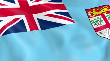 Fiji 'nin rüzgarda dalgalanan 4KHD bayrağı. 4K çözünürlüğünde son derece detaylı kumaş dokusuna sahip kusursuz döngü animasyonu.
