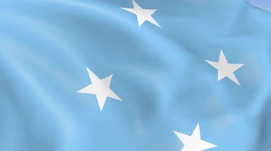 Mikronezya Federal Devletleri 'nin 4KHD bayrağı rüzgarda sallanırken gerçekçi bir fotoğraf. 4K çözünürlüğünde son derece detaylı kumaş dokusuna sahip kusursuz döngü animasyonu.