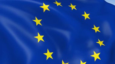 Avrupa Birliği 'nin rüzgarda dalgalanan 4KHD bayrağı. 4K çözünürlüğünde son derece detaylı kumaş dokusuna sahip kusursuz döngü animasyonu.
