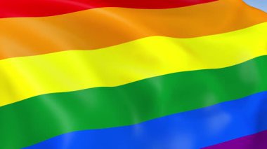 Rüzgarda sallanan Gay Gurur Gökkuşağının 4KHD bayrağı. 4K çözünürlüğünde son derece detaylı kumaş dokusuna sahip kusursuz döngü animasyonu.