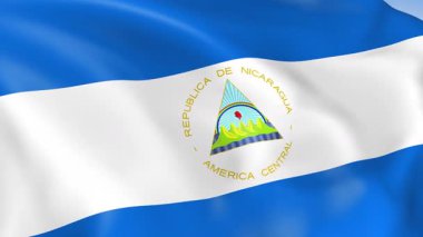 Nikaragua 'nın rüzgarda dalgalanan 4KHD bayrağı. 4K çözünürlüğünde son derece detaylı kumaş dokusuna sahip kusursuz döngü animasyonu.