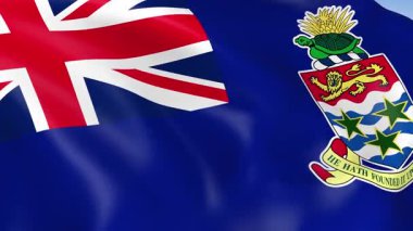 Fotoğraf gerçekçi ağır çekim Cayman Adaları 'nın 4KHD bayrağı rüzgarda sallanıyor. 4K çözünürlüğünde son derece detaylı kumaş dokusuna sahip kusursuz döngü animasyonu.