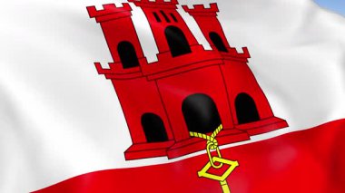 Cebelitarık 'ın rüzgarda dalgalanan 4KHD bayrağı. 4K çözünürlüğünde son derece detaylı kumaş dokusuna sahip kusursuz döngü animasyonu.