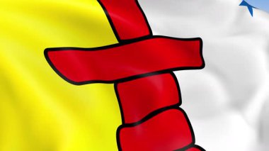 Nunavut Bölgesi 'nin rüzgarda dalgalanan 4KHD bayrağı. 4K çözünürlüğünde son derece detaylı kumaş dokusuna sahip kusursuz döngü animasyonu.