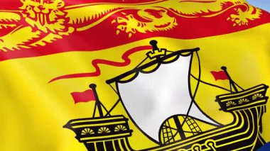 New Brunswick Eyaleti 'nin 4KHD bayrağı rüzgarda sallanıyor. 4K çözünürlüğünde son derece detaylı kumaş dokusuna sahip kusursuz döngü animasyonu.