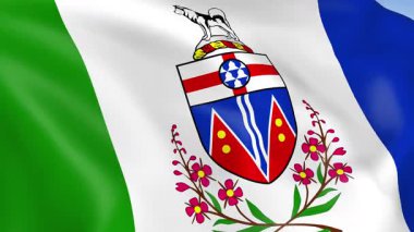 Yukon Bölgesi 'nin rüzgarda dalgalanan 4KHD bayrağı. 4K çözünürlüğünde son derece detaylı kumaş dokusuna sahip kusursuz döngü animasyonu.