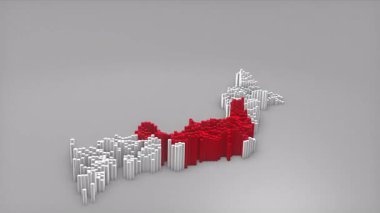 Japonya ülke girişi 3D çubuklarla haritayı oluşturan Waving Flag Design ile haberler, politik olaylar, spor tanıtımları ve sunumlar için kullanışlı.