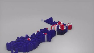 Yeni Zelanda ülke girişi 3d çubuklarıyla haritayı oluşturan Sallanan Bayrak Tasarımı ile haberler, siyasi olaylar, spor tanıtımları ve sunumlar için kullanışlı.