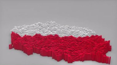 Polonya ülke girişi 3D çubuklarla haritayı oluşturan Waving Flag Design ile haberler, siyasi olaylar, spor tanıtımları ve sunumlar için kullanışlı.