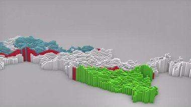Haber, siyasi olaylar, spor tanıtımları ve sunumlar için yararlı olan Dalgalanan Bayrak Tasarımı ile haritayı oluşturan 3d çubuklu Özbekistan ülke girişi.