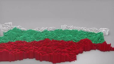 Bulgaristan ülke girişi, haber, siyasi olaylar, spor tanıtımları ve sunumlar için yararlı olan Dalgalı Bayrak Tasarımı ile haritayı oluşturan 3d çubuklarla başladı.