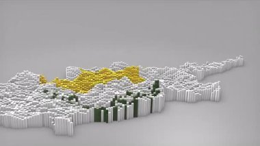 Kıbrıs Rum Kesimi, haber, siyasi etkinlikler, spor tanıtımları ve sunumlar için yararlı olan Dalgalı Bayrak Tasarımı ile haritayı oluşturan 3d çubuklarla giriş yaptı.