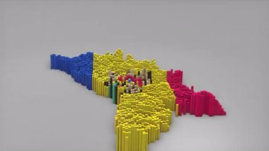 Moldova ülke açılışı, haber, siyasi olaylar, spor tanıtımları ve sunumlar için yararlı olan Dalgalı Bayrak Tasarımı ile haritayı oluşturan 3d çubuklarla başladı.