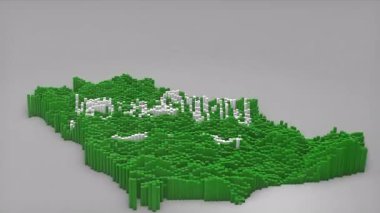 Suudi Arabistan ülke açılışı 3d çubuklarıyla haritayı oluşturan haberler, siyasi olaylar, spor tanıtımları ve sunumlar için kullanışlı Dalgalı Bayrak Tasarımı.