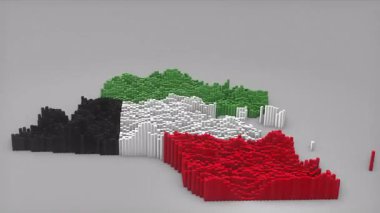 Kuveyt ülke açıcı girişi 3d çubuklarıyla haritayı oluşturan Waving Flag Design haber, siyasi olaylar, spor tanıtımları ve sunumlar için kullanışlı.