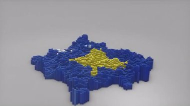 Kosova ülke açılışı, haber, siyasi olaylar, spor tanıtımları ve sunumlar için yararlı olan Dalgalı Bayrak Tasarımı ile haritayı oluşturan 3D çubuklarla başladı.