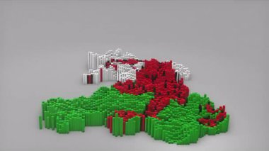 Galler ülke açıcı girişi 3d çubuklarla haritayı oluşturan Waving Flag Design haber, politik olaylar, spor tanıtımları ve sunumlar için kullanışlı.