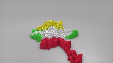 Myanmar ülke açılışı 3d çubuklarıyla yeni bir harita oluşturdu. Waving Flag Design, haberler, politik olaylar, spor tanıtımları ve sunumlar için kullanışlı.