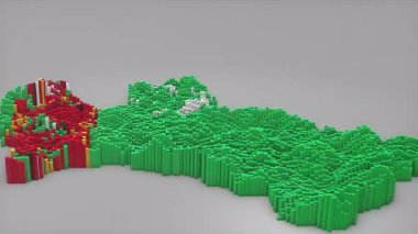 Türkmenistan ülke açılışı 3d çubuklarla başlatılarak haber, siyasi olaylar, spor tanıtımları ve sunumlar için yararlı olan Dalgalanan Bayrak Tasarımı ile harita oluşturuldu.