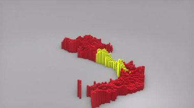 Vietnam ülke girişi 3D çubuklarla haritayı oluşturan Waving Flag Design ile haberler, politik olaylar, spor tanıtımları ve sunumlar için kullanışlı.