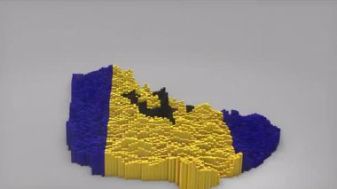 Haber, siyasi olaylar, spor tanıtımları ve sunumlar için kullanışlı Waving Flag Design ile haritayı oluşturan 3d çubuklu Barbados ülke açılışı girişi.