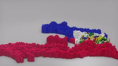 Haiti ülke açılışı 3d çubuklarıyla yeni bir harita oluşturdu. Waving Flag Design, haberler, politik olaylar, spor tanıtımları ve sunumlar için kullanışlı..