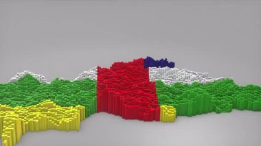 Orta Afrika Cumhuriyeti ülke açılışı 3d çubuklarıyla yeni bir harita oluşturuyor. Haber, politik olaylar, spor tanıtımları ve sunumlar için kullanışlı olan Dalgalı Bayrak Tasarımı.