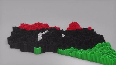 Libya ülke açılışı, haber, siyasi olaylar, spor tanıtımları ve sunumlar için yararlı olan Dalgalı Bayrak Tasarımı ile haritayı oluşturan 3d çubuklarla başladı.