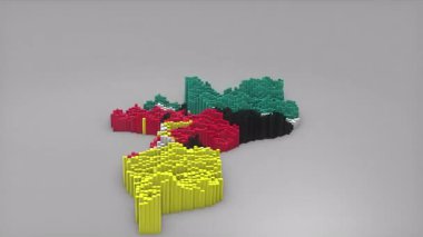 Mozambik ülke girişi 3d çubuklarla haritayı oluşturan Sallanan Bayrak Tasarımı ile haberler, siyasi olaylar, spor tanıtımları ve sunumlar için kullanışlı.