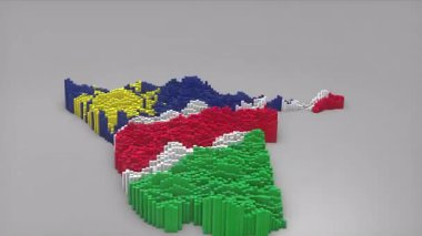 Haber, siyasi olaylar, spor tanıtımları ve sunumlar için kullanışlı olan Dalgalı Bayrak Tasarımı ile haritayı oluşturan 3d çubuklu Namibya ülke girişi.