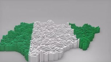 Nijerya ülke açılışı 3D çubuklarla başlatılarak haber, siyasi olaylar, spor tanıtımları ve sunumlar için yararlı olan Dalgalanan Bayrak Tasarımı ile harita oluşturuldu.