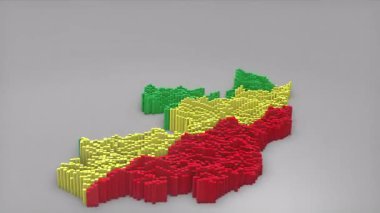 Kongo Cumhuriyeti ülke açılışı 3D çubuklarla başlatılarak haber, politik olaylar, spor tanıtımları ve sunumlar için kullanışlı olan Dalgalanan Bayrak Tasarımı ile harita oluşturuldu.