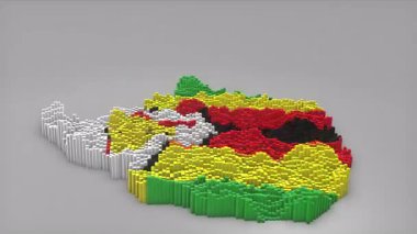 Zimbabwe ülke açılışı 3d çubuklarıyla haritayı oluşturan haberler, politik olaylar, spor tanıtımları ve sunumlar için kullanışlı Waving Flag Design.