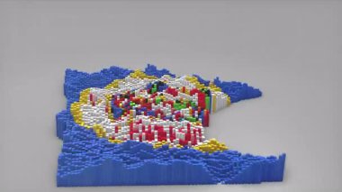 ABD 'nin Minnesota Eyaleti girişi 3D çubuklarla haritayı oluşturan haber, siyasi olaylar, spor tanıtımları ve sunumlar için kullanışlı Sallanan Bayrak Tasarımı.