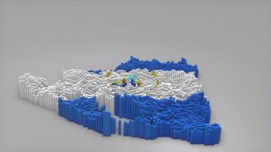 Nikaragua ülke açılışı 3d çubuklarla başlatılarak haber, siyasi olaylar, spor tanıtımları ve sunumlar için yararlı olan Dalgalanan Bayrak Tasarımı ile harita oluşturuldu.