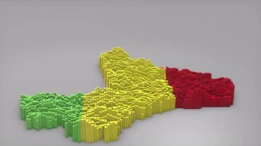 Haber, siyasi olaylar, spor tanıtımları ve sunumlar için kullanışlı olan Waving Flag Design ile haritayı oluşturan 3d çubuklu Mali ülke açılışı girişi.