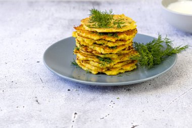  Traditional Ukrainian deruny . Ukrainian cuisine Potato pancake. High quality photo