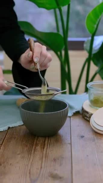 Womens Hands Preparing Matcha Tea Vertical Video High Quality Footage — Stock Video