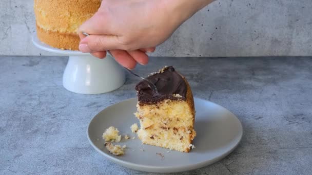 盘子里的一块蛋糕 波士顿蛋糕高质量的4K镜头 — 图库视频影像