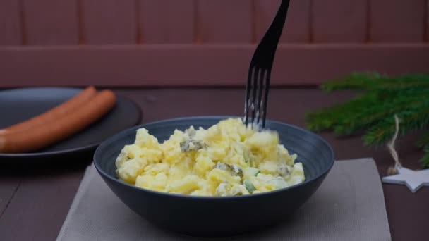 Patates Salatası Almanya Geleneksel Patates Salatası Noel Akşam Yemeği Yüksek — Stok video