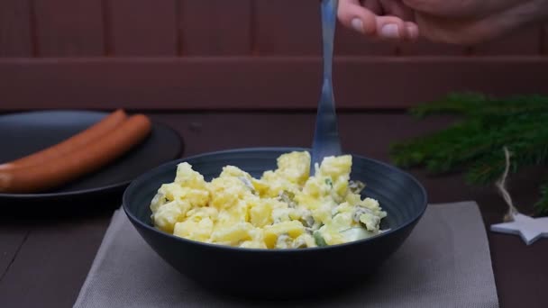 Salada Batata Salada Batata Tradicional Alemanha Natal Jantar Imagens Fullhd — Vídeo de Stock