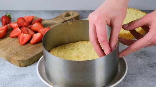 Çilekli Pastadan Fransız Çilekli Keki Yüksek Kaliteli Fullhd Görüntüler — Stok video