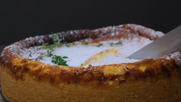 チーズケーキスライス クリスマスチーズケーキ スローモーションビデオ 高品質のフルHd映像 — ストック動画