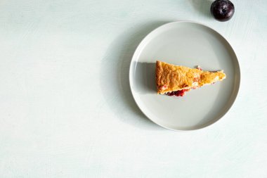 Ev yapımı erikli turta. Sonbahar erikli turtası. New York Times 'ın erikli kek tarifi. Üst Manzara. Yüksek kalite fotoğraf