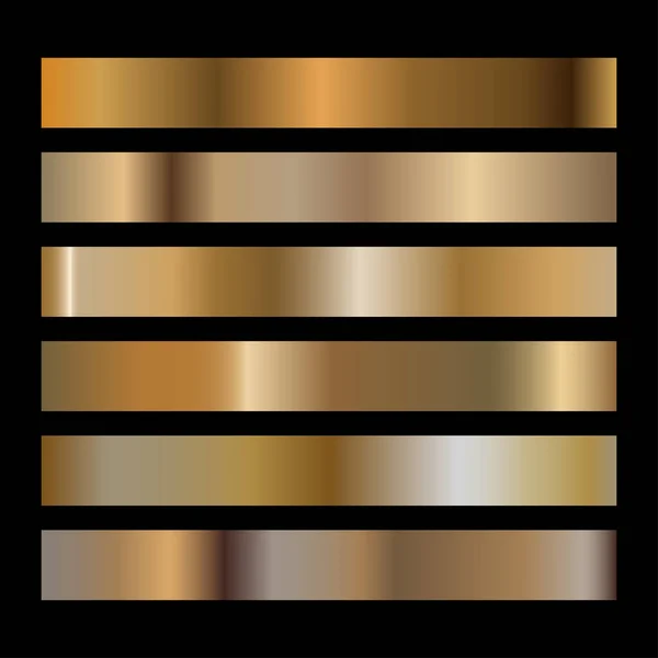 Metallgradienten Eingestellt Verlaufsmuster Gold Bronze Und Messing Vektorillustration — Stockvektor