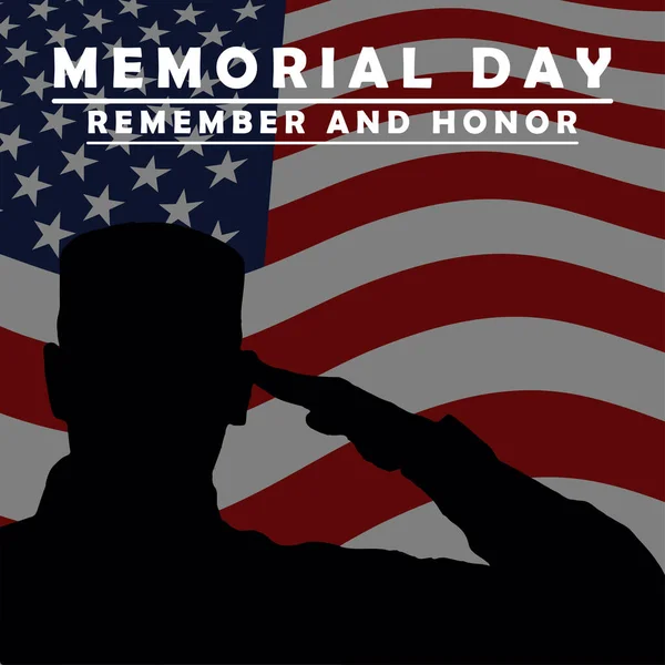 Memorial Day Background Saluting Soldier Usa National Flag Lettering Template — Stock vektor
