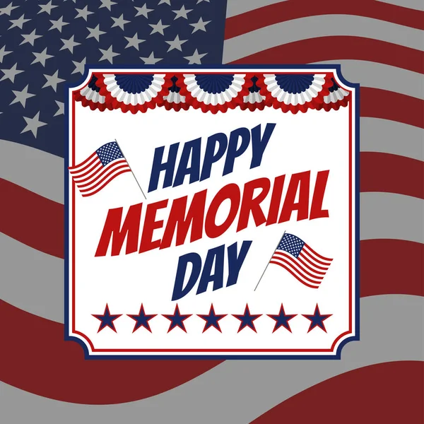 Happy Memorial Day background. US Memorial Day celebration. American national holiday. Template design with text, stars and USA national flag. Vector illustration.