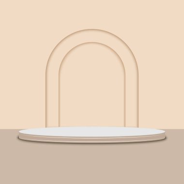 Soyut beyaz 3D kaide podyumu. Ürün gösterimi ve sunumu için en küçük sahne. Geometrik platform. Vektör illüstrasyonu.