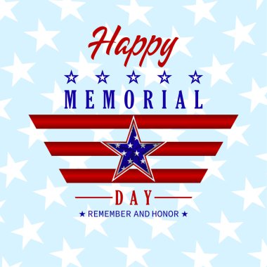 Mutlu Anma Günü tebrik kartı şablonu. Anma Günü, unutma ve metinleri iki ABD ülke bayrakları, çizgili ve yıldız ile onur. Vektör çizim.