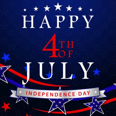 Yıldız ve çizgili 4 Temmuz bayrağınız kutlu olsun. ABD Bağımsızlık Günü geçmişi. Vektör illüstrasyonu.